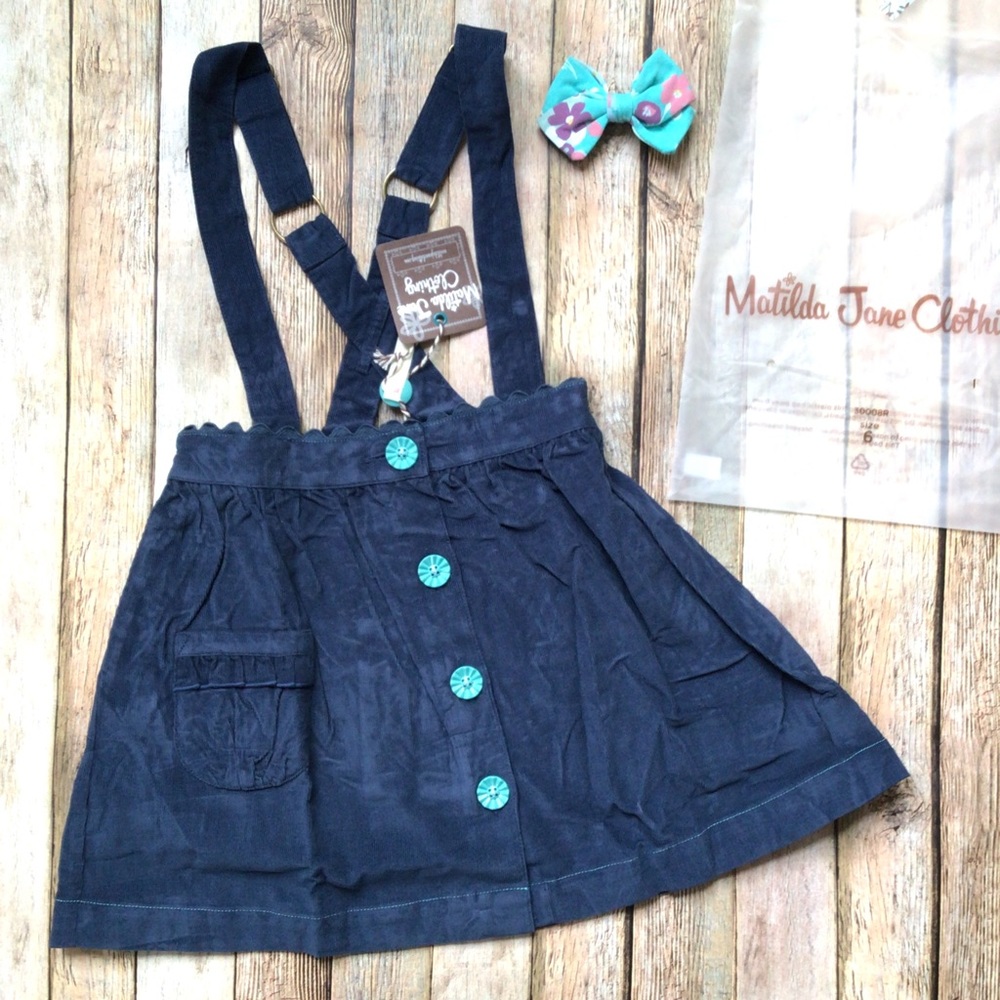 Matilda Jane Navy Skirt with Teal Buttons